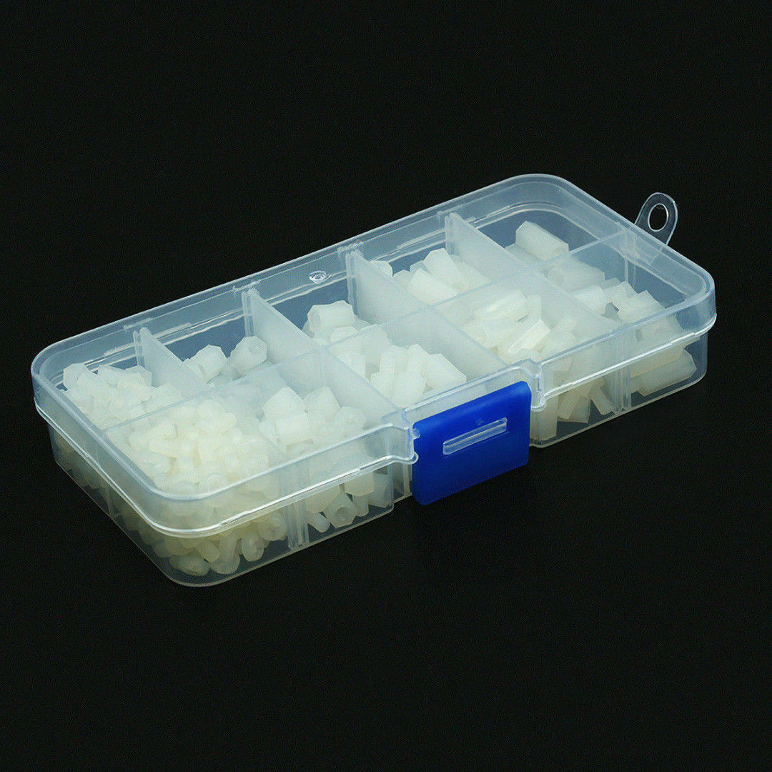 300pcs Nylon Hex M3 Spacers Screw Nut Standoff Male-Female Kit White with Box