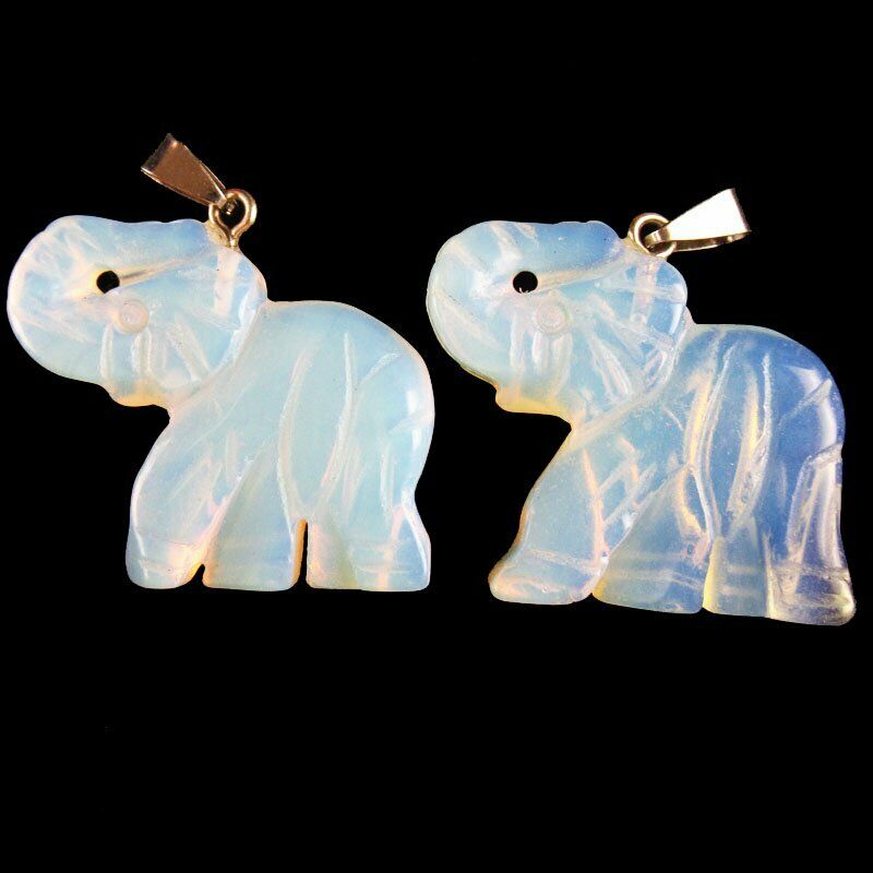 2Pcs 30g 40x36x8mm Carved Natural Opal Opalite Elephant Pendant Bead A-461DP