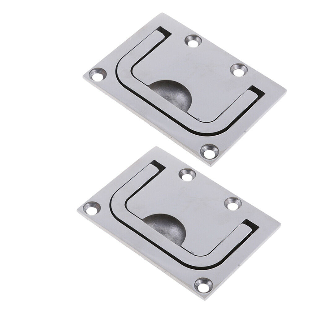 2pcs Marine Stainless Steel Flush Pull Handle Boat Hatch Lift Ring 76 x 56mm