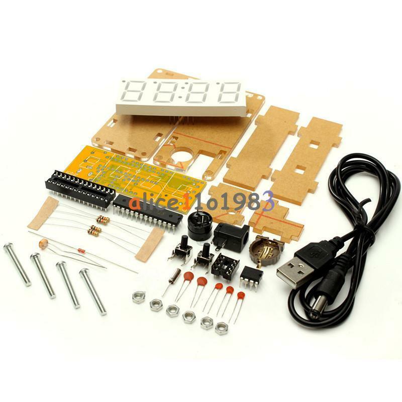 Green LED Electronic Clock Microcontroller Clock Time Thermometer DIY Kit