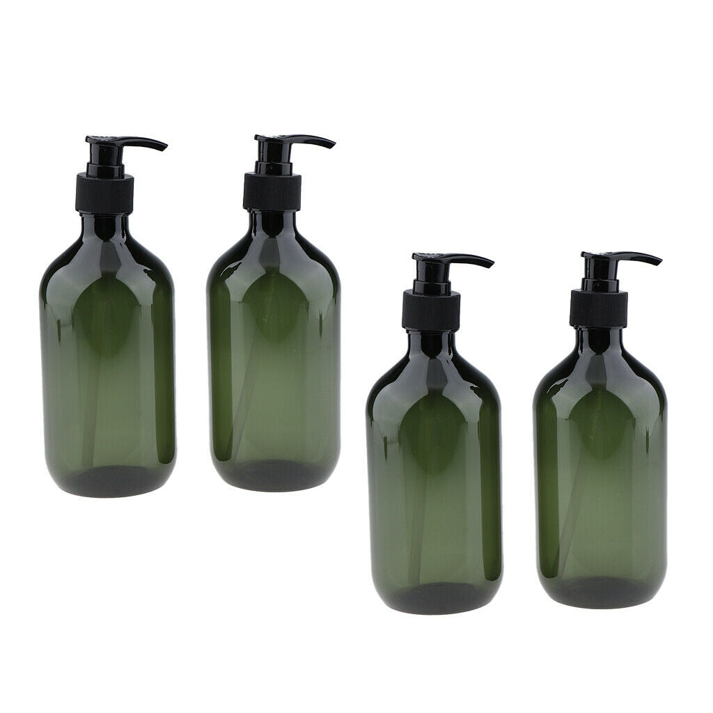 4Pcs Empty PET Shampoo Conditioner Pump Bottle Makeup Containers 500ml Green