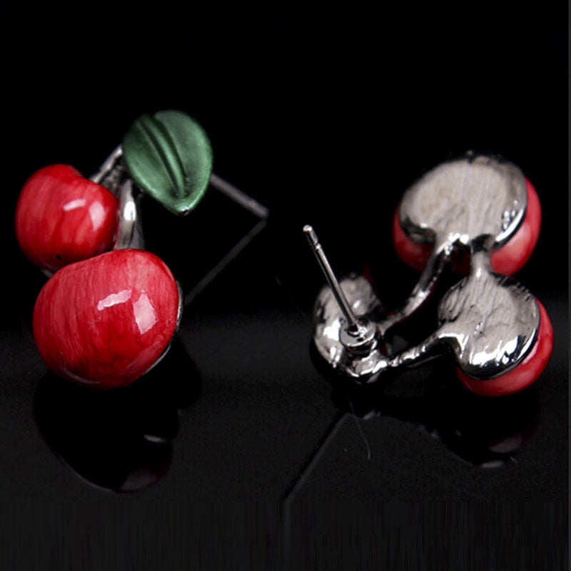 1 Set Fashion Red Cherry Jewelry Set Metal Bridal Necklace Earring.l8