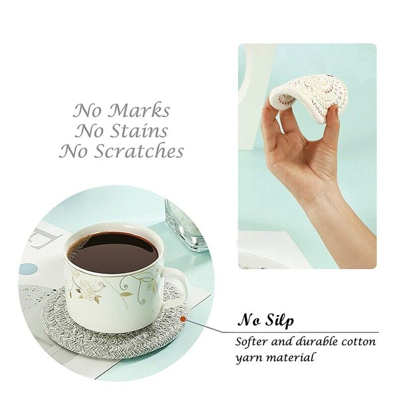 6 Pack Handmade Cotton Braided Drink Coasters,Heat-Resistant Coasters for WoG4V6