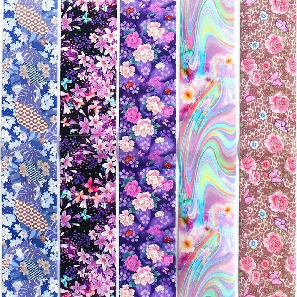 10X Manicure Decals Flower Art Holographic Stickers Foil Nail Transfer Decor