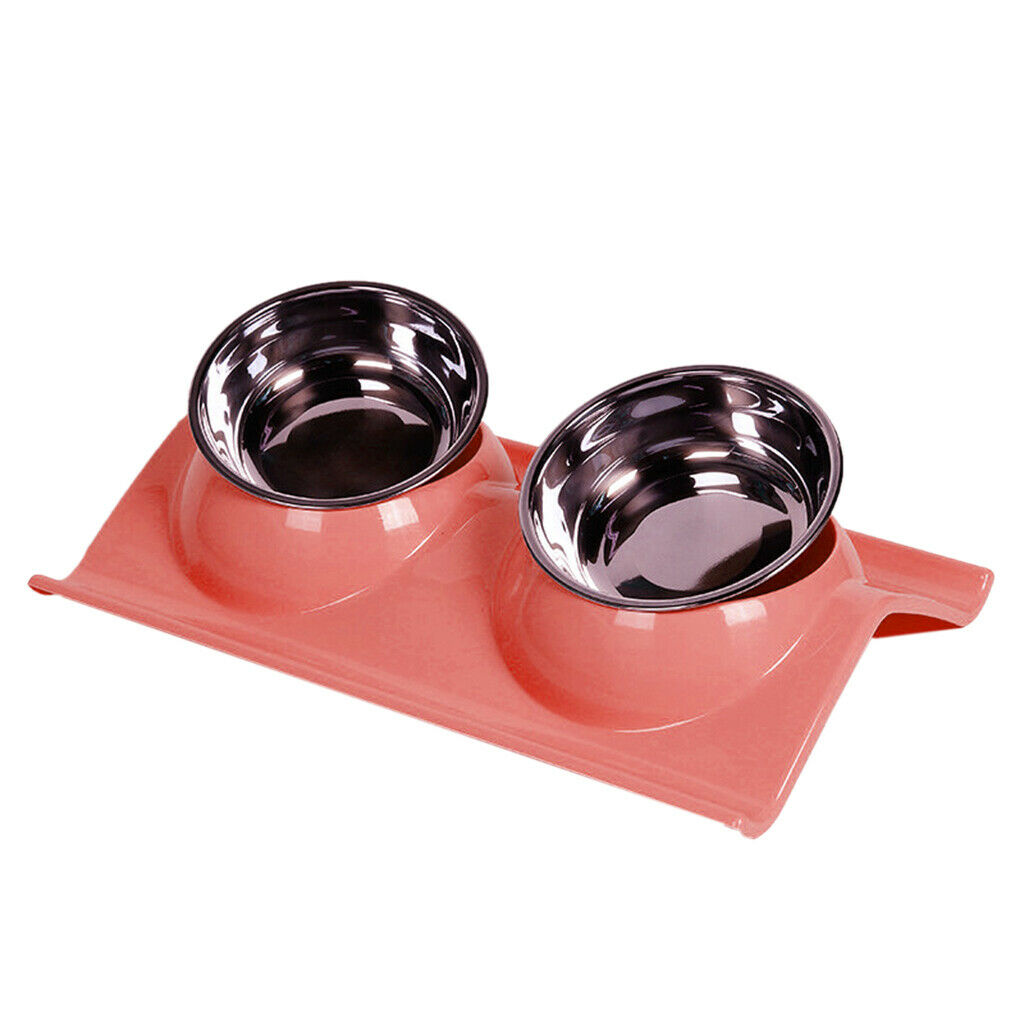 Stainless Steal Pet Food Water Dish Portable Puppy Cat Feeding Bowl Pink