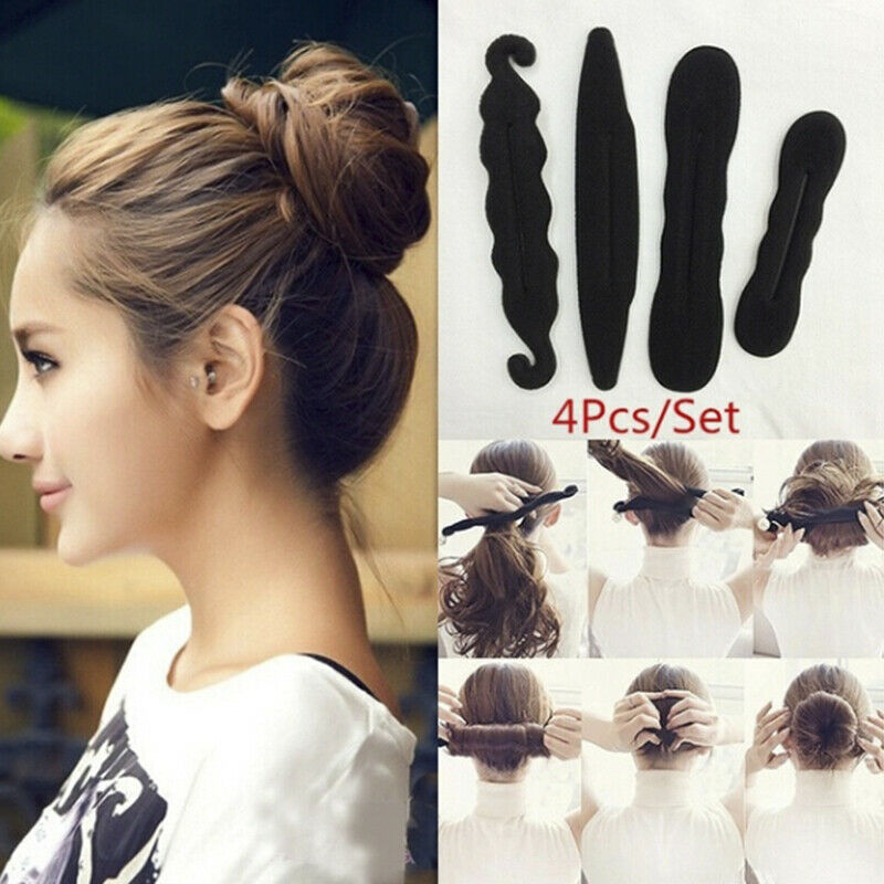 4Pcs Sponge  Magic Hair Styling Donut Bun Curler Maker Former Twist Tool DD
