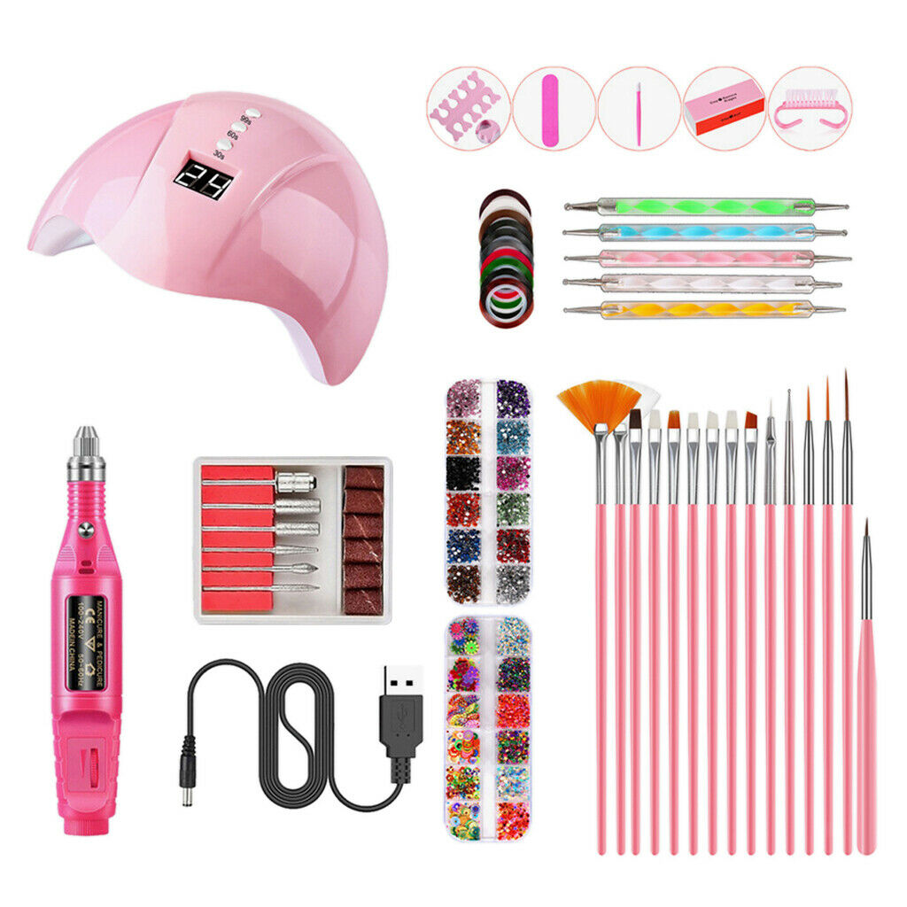 Lots 12 UV Gel Nail Dryer Polisher Crystals Painting Brushes Embossing Stick