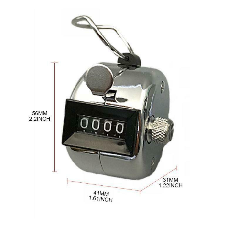 Hand Tally Counter Stainless Steel 4 Digit Mechanical Clicker with Finger Ring