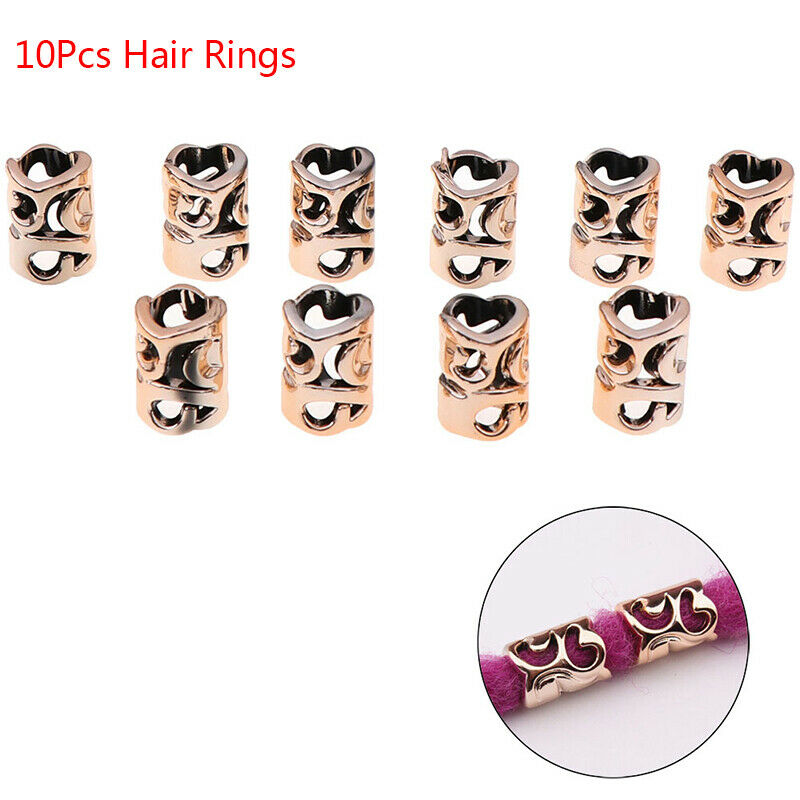10Pcs/Set Hair Coil Dreadlocks Braid Tube Rings Metal Cuffs Hair Jewelry Deco Lt