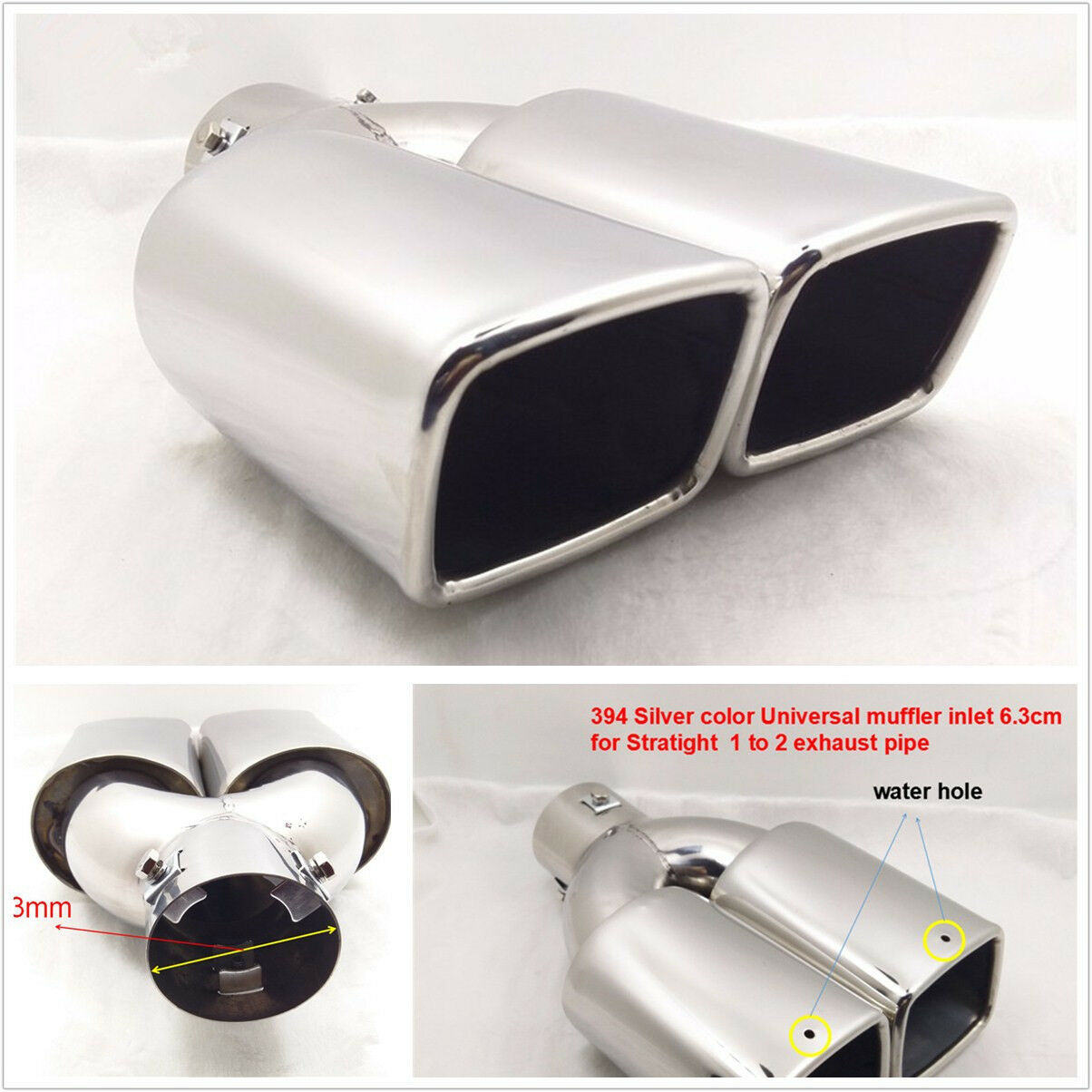 63mm2.5" Stainless Steel Inlet Tail Rear Pipe Tip Muffler Exhaust Silencer Cover