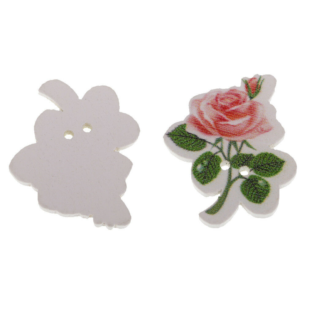 50x Rose Flower Wooden Decorative Buttons for Scrapbook Sewing Embellishment