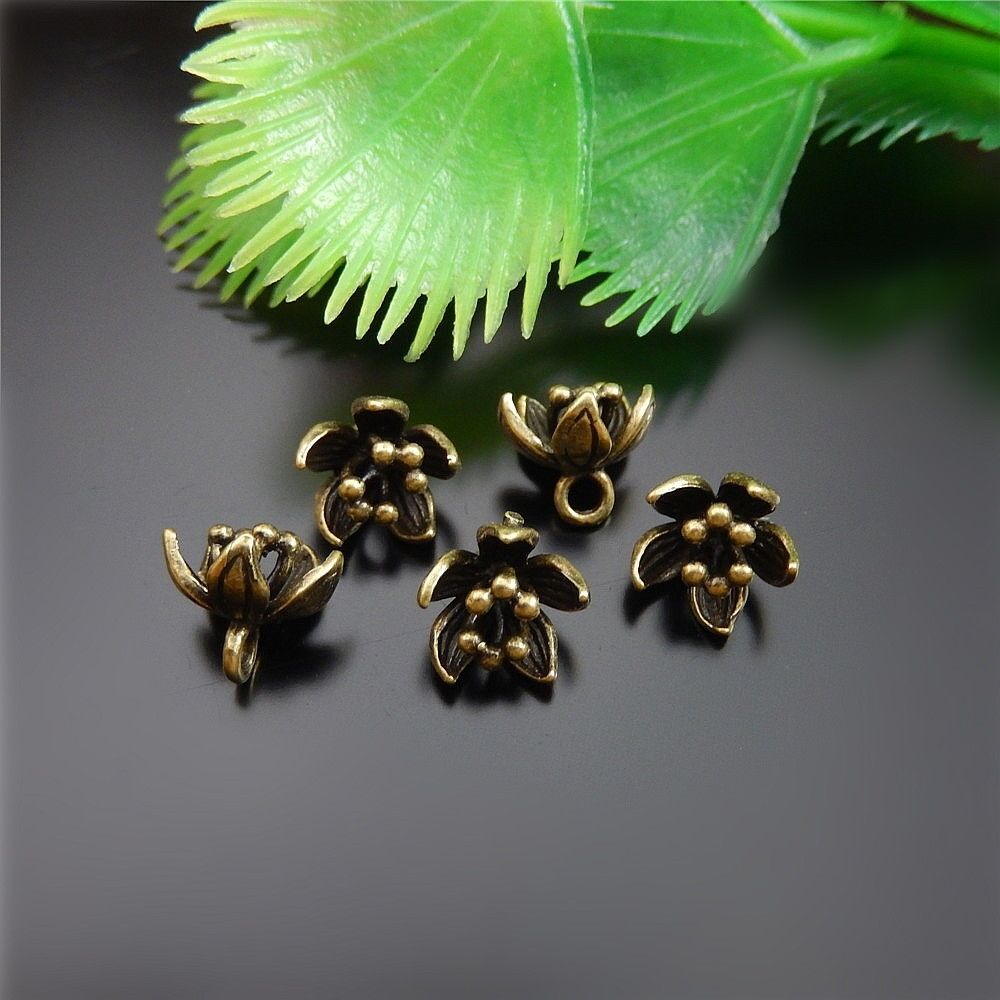 20pcs Antiqued Bronze Brass Lotus Flower Jewelry Making Charms Dangles Crafts