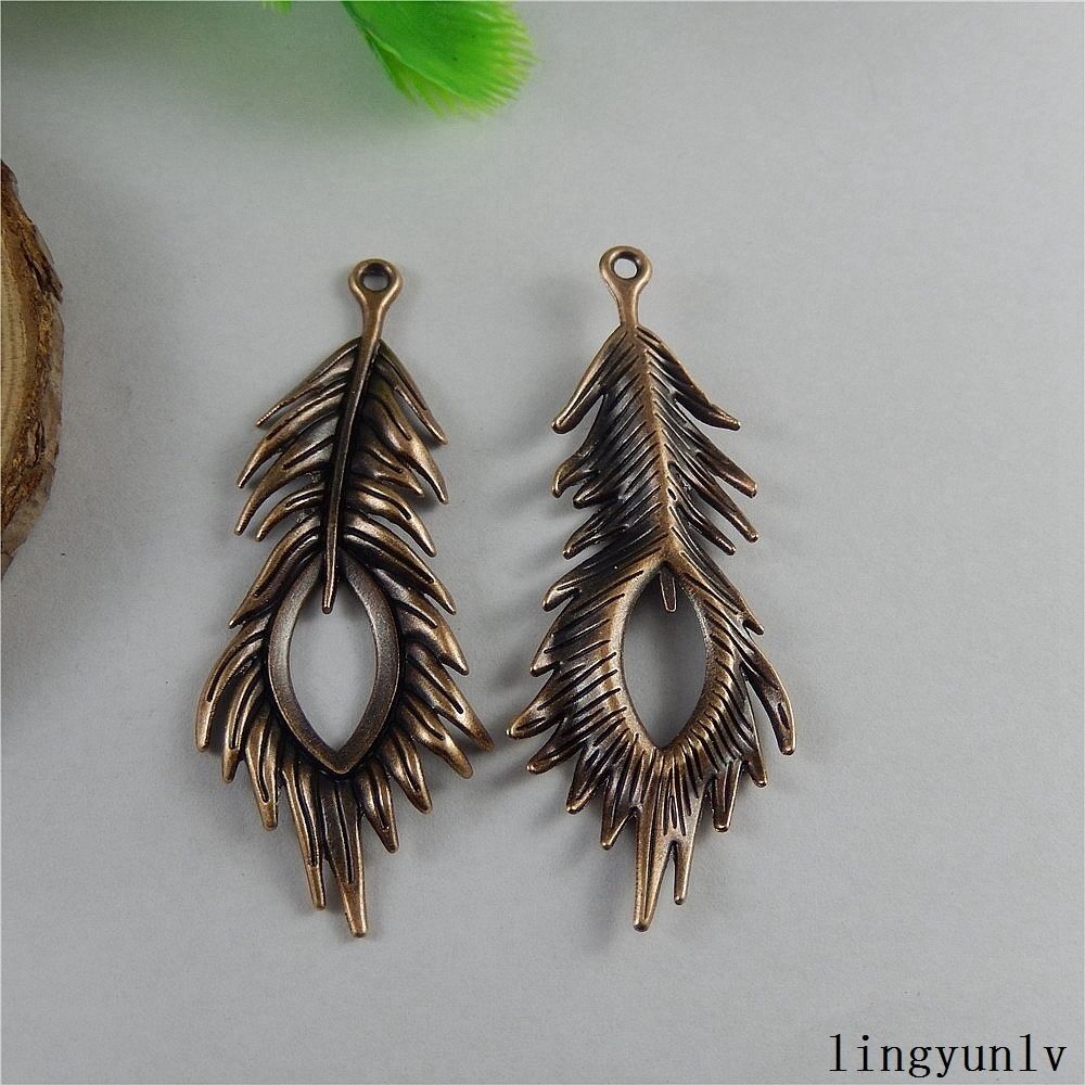 5 pcs Retro Copper Red Alloy Peacock Pendant Charm Feather For Jewelry 71*27*4mm