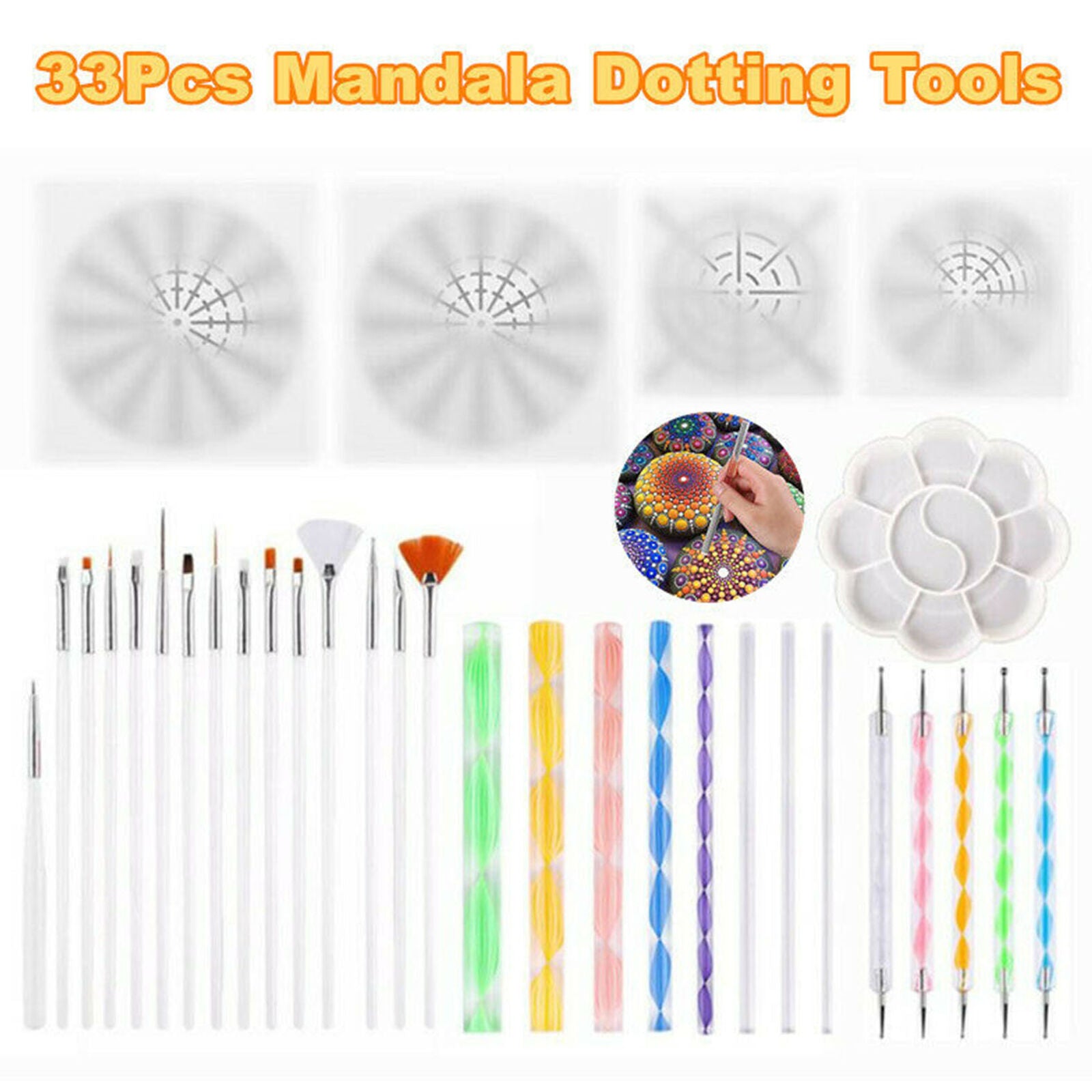 33PCS Mandala Dotting Tools for Rock Painting Kit Dot Art Rock Pen Paint Stencil
