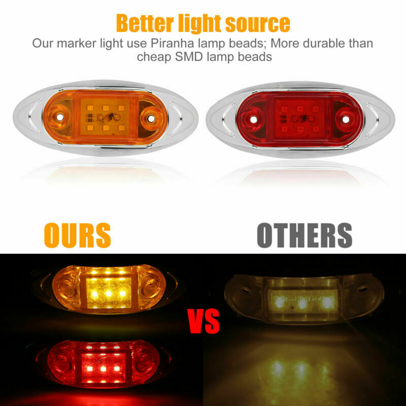 10X Side Marker Clearance Trailer Truck RV LED Light Amber/Red Waterproof 12/24V