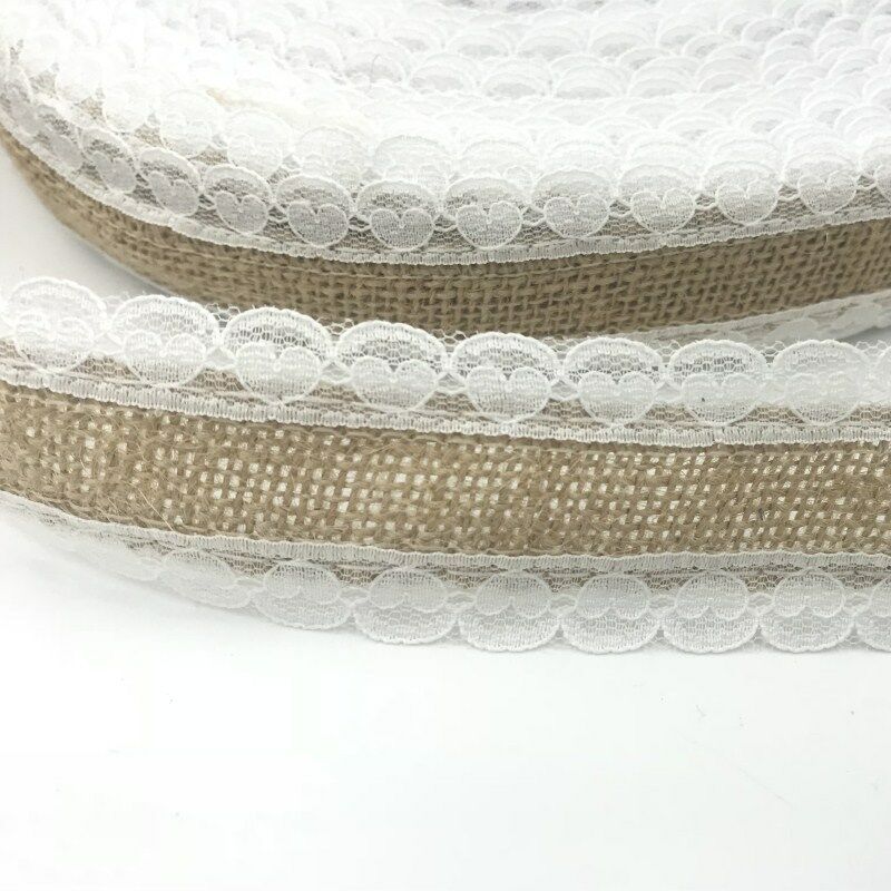 5M Jute Burlap Christmas wedding Decor Natural Jute Heart shape lace Ribbon