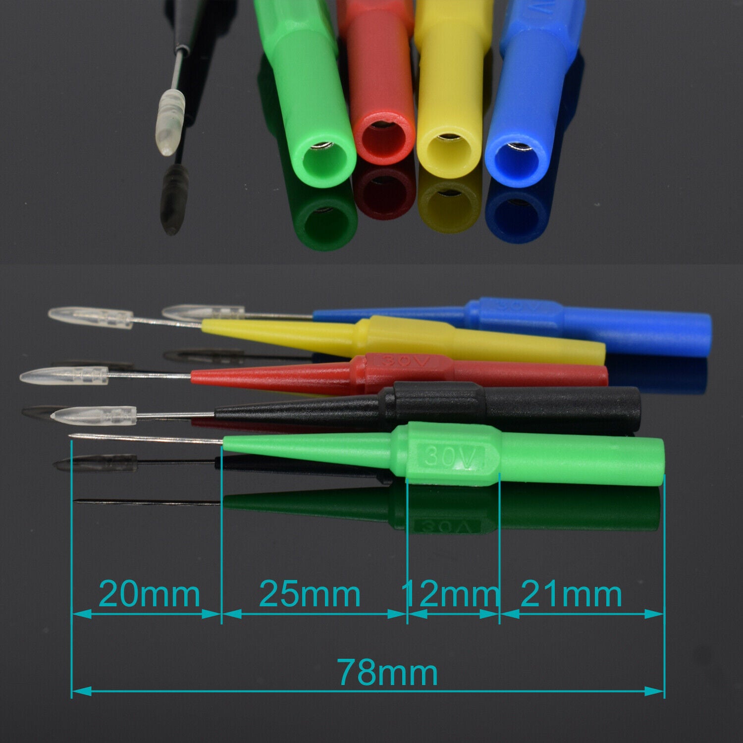5pcs 5Color 4mm Female Banana to 0.7mm Tip Insulation Piercing Needle Test Probe