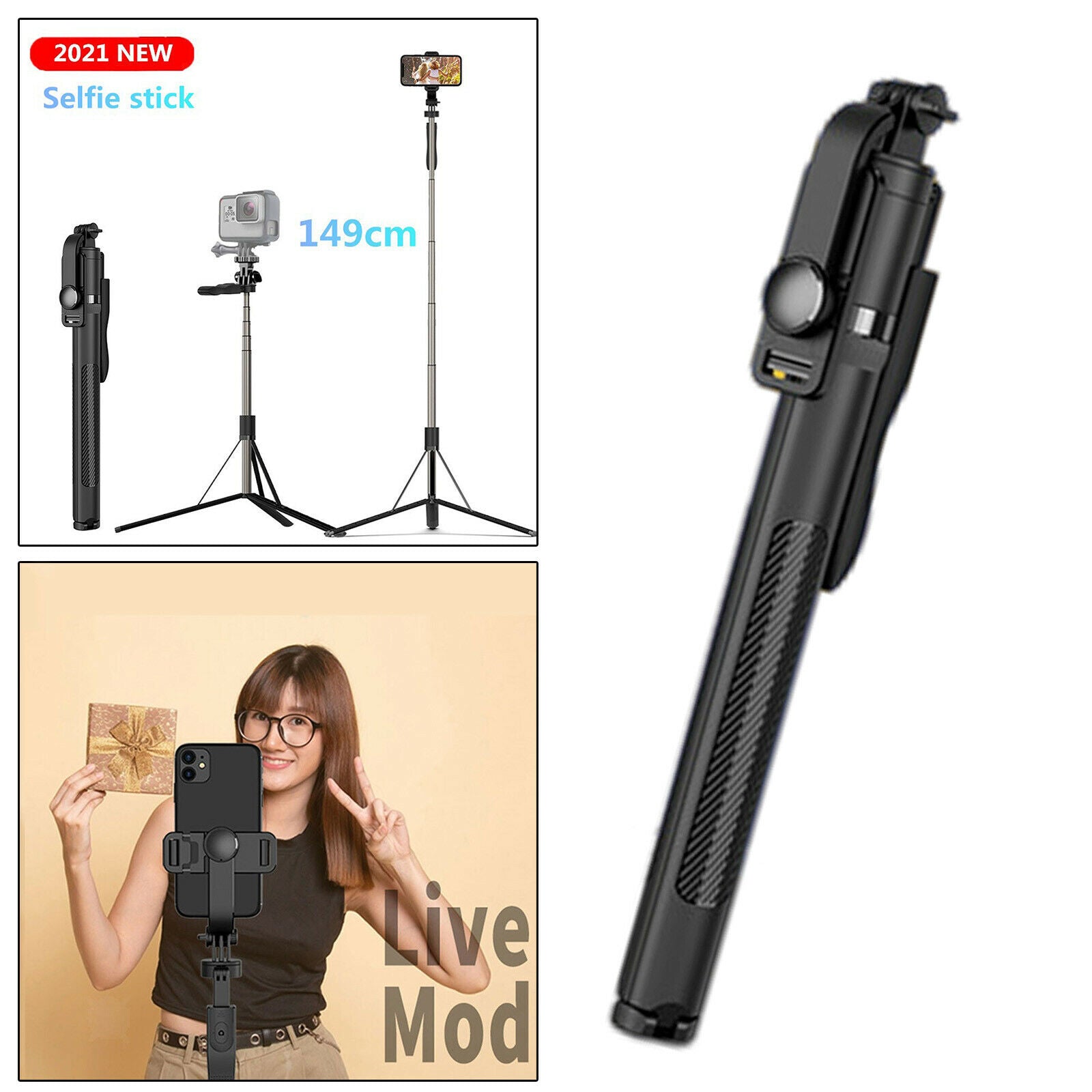 58.7" Extendable Aluminum Alloy Selfie Stick Tripod Bluetooth Selfie Stick