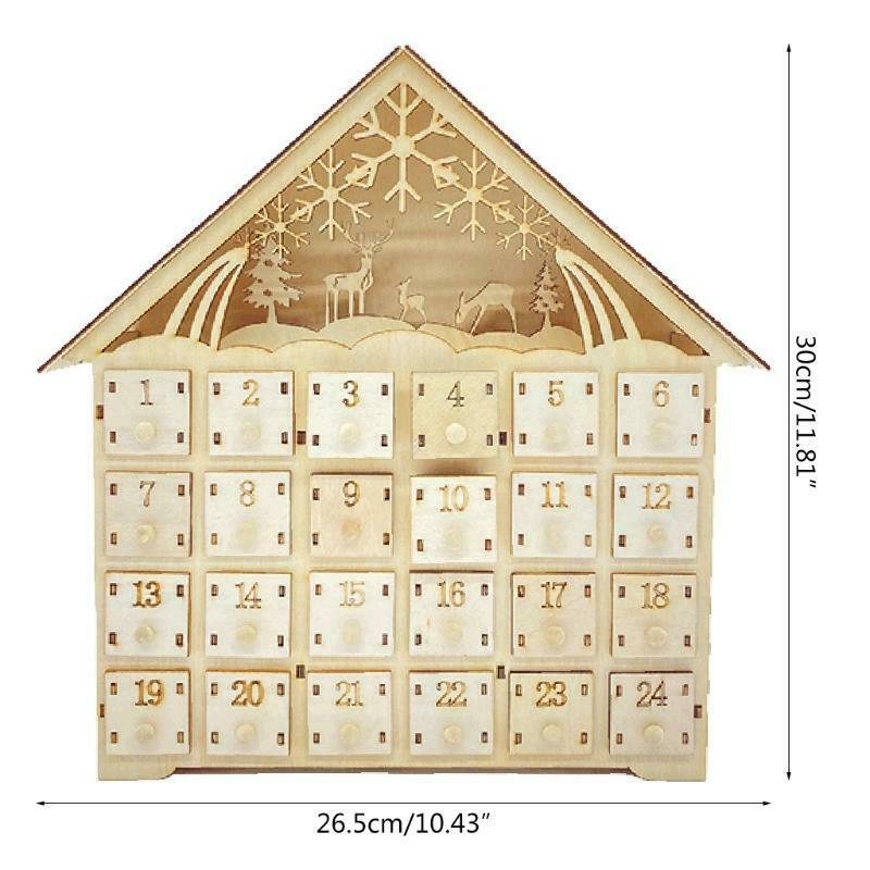 Elk Snowflake Wooden Christmas Countdown Calendar LED Lighted Wood House Xmas