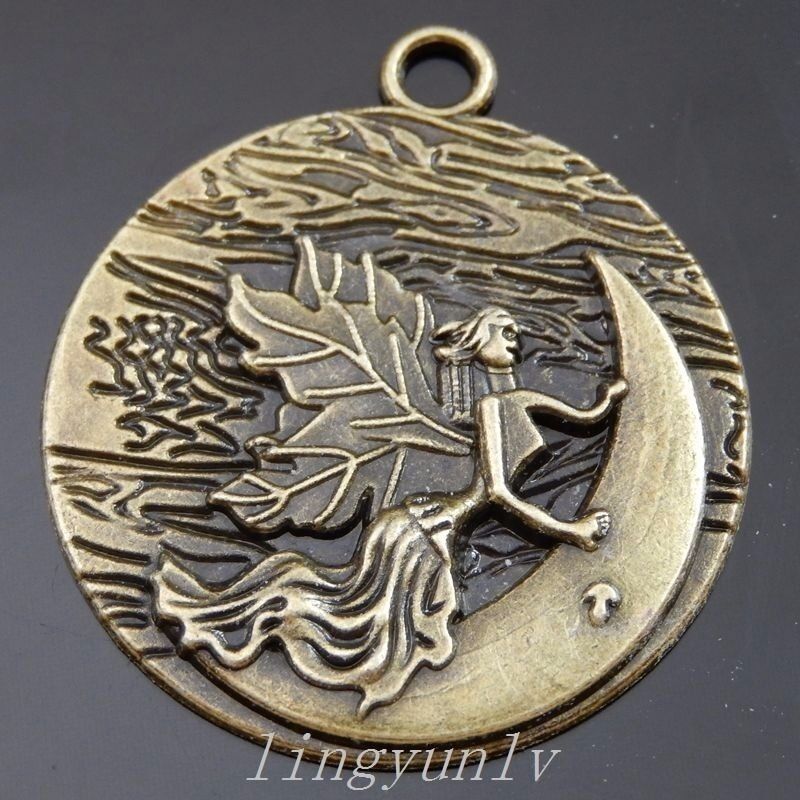 5 Pieces Antiqued Bronze Moon Angel Pendants Charms Fashion Jewelry 50021