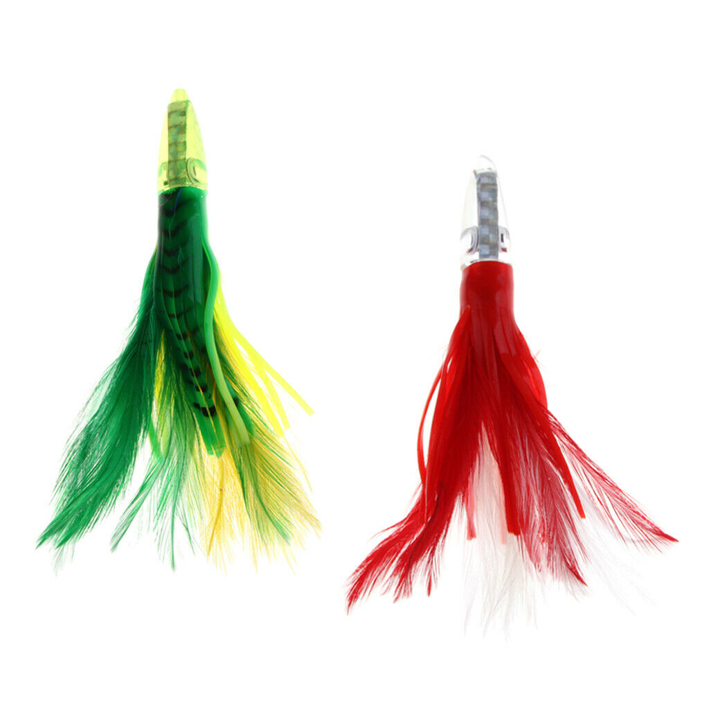 2pcs 14cm Squid Skirt Lure Bait 32g Feather Trolling Lure Outdoor Saltwater