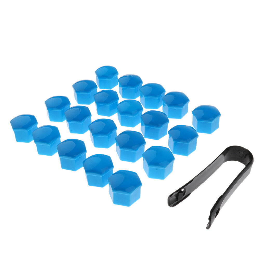20x Car Vehicle Wheel Tyre Hub Screw Bolt Nut 19mm Dia Cap Covers Blue