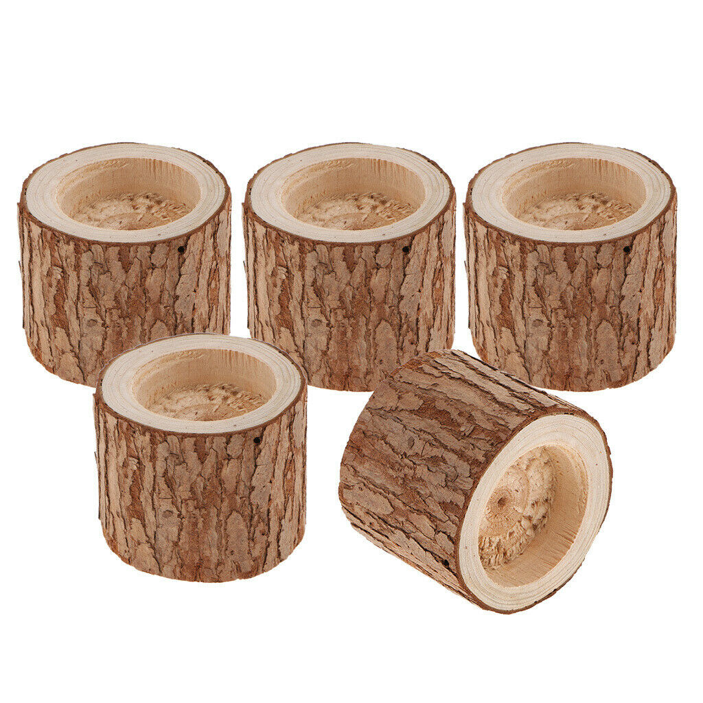 5 Packs Rustic Wooden Candle Holder Wood Candlestick Wedding Pub Ornament