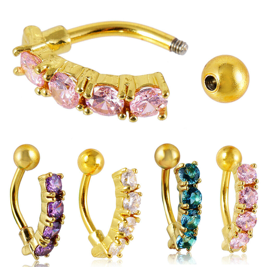 Reverse Belly Dangle Button Navel Ring Body Piercing Jewelry Purple Crystal