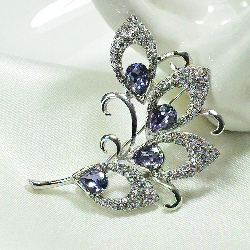 Women Crystal Leaves Brooch Wedding Bouquet Pin Jewelry for Party Prom