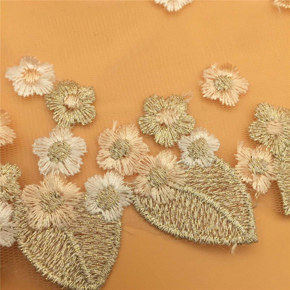 Lucia crafts 1y/lot 18cm Embroidered Golden thread Net cloth Lace Fabric Trim DD