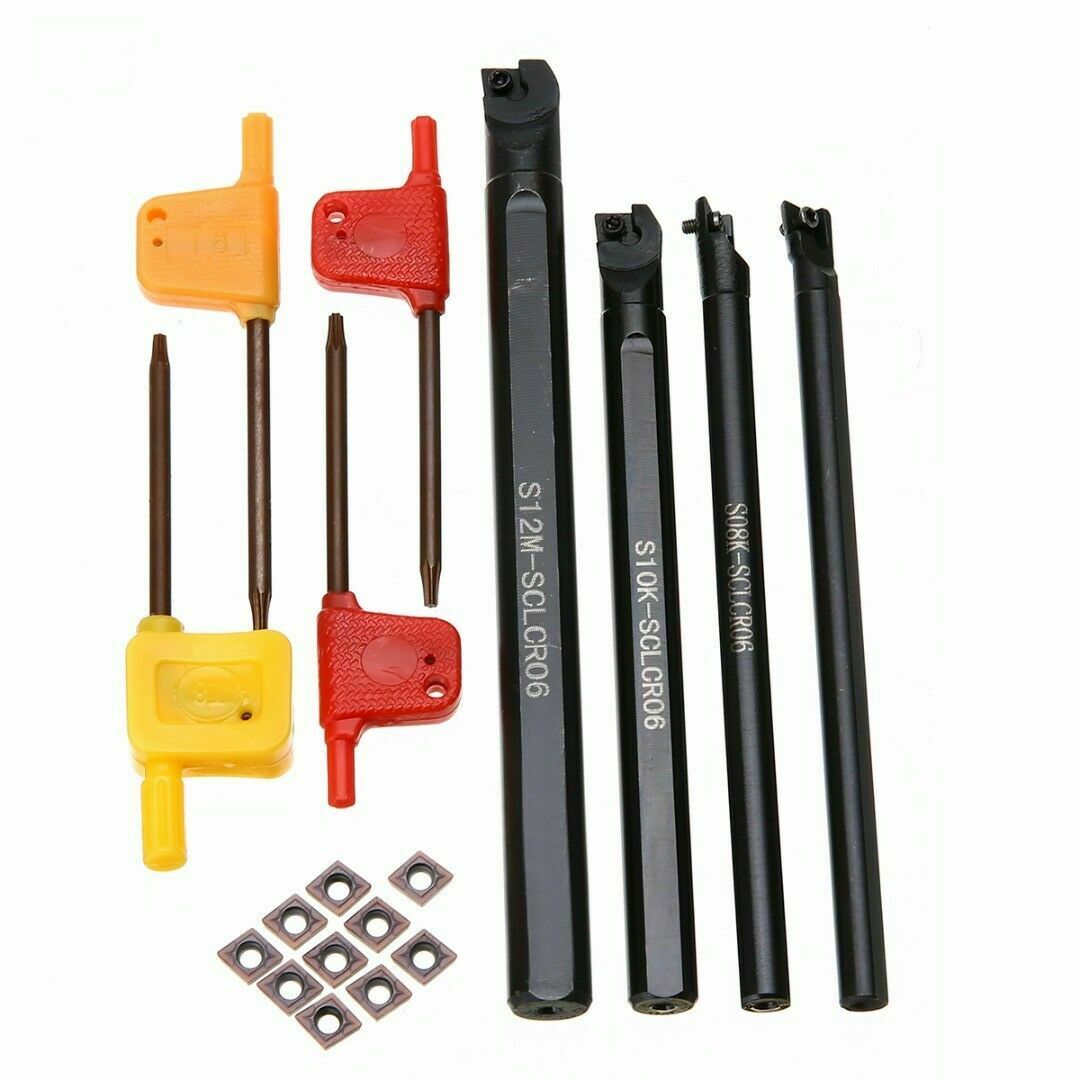 Set Of 7 8 10 12mm SCLCR06 Turning Tool Lathe Boring Bar+10x CCMT0602 Inserts