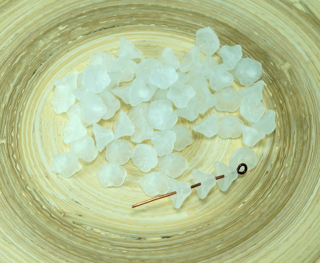40pcs Matte White Czech Glass Bell Flower Bead Caps 7mm x 5mm