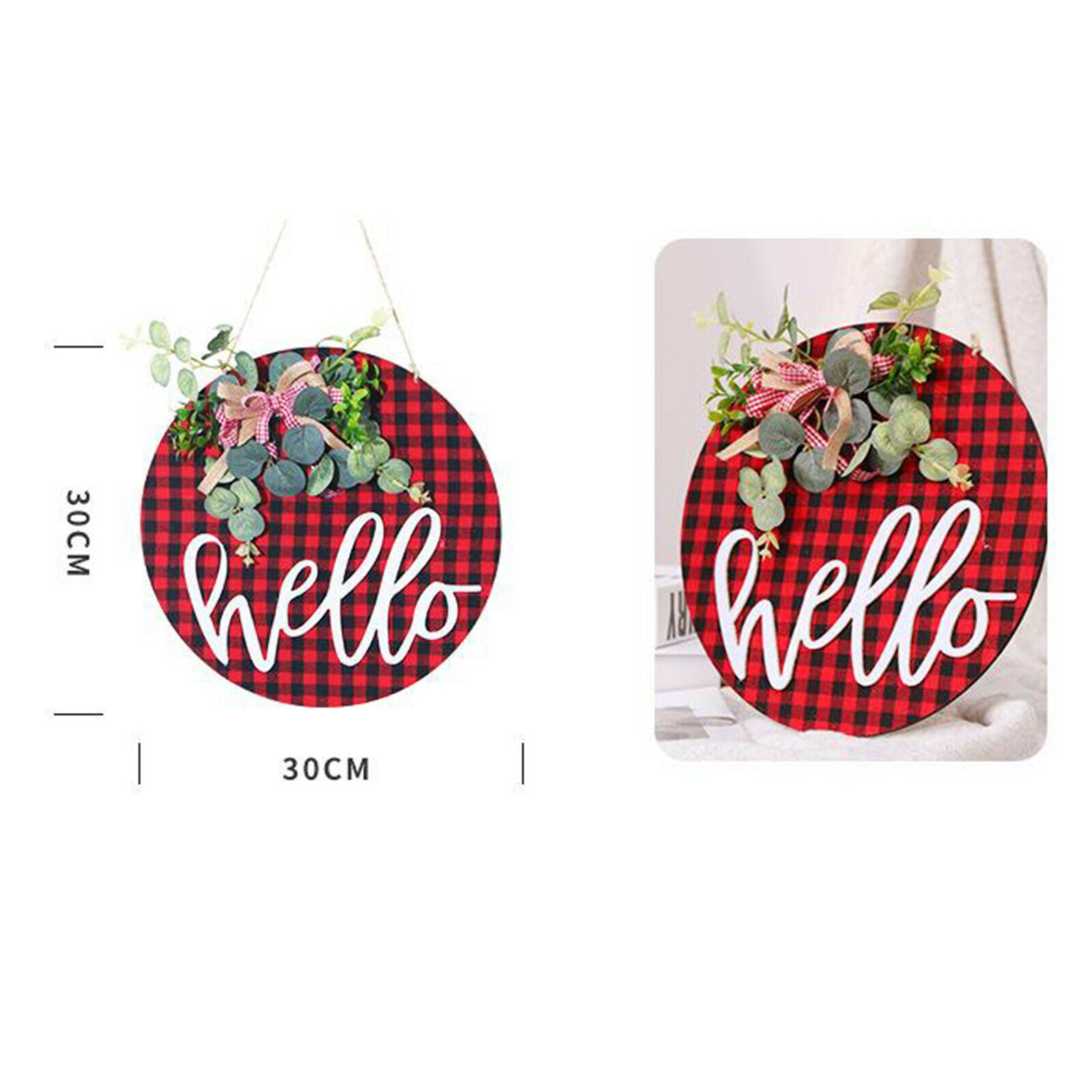 Easter Day Welcome Sign Rustic Front Door Hello Text for Farmhouse Porch Red and