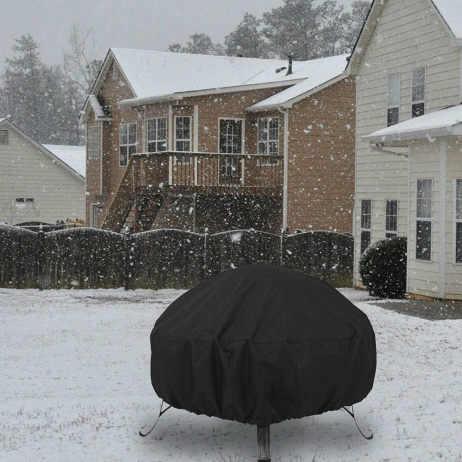 Round Fire Pit Cover Patio Barbecue BBQ Covers Waterproof Weather Resistant