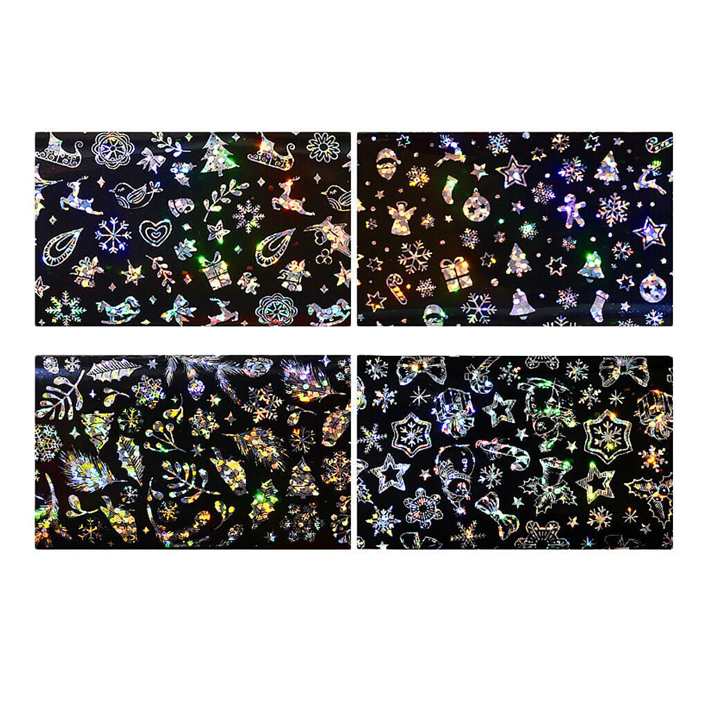 Christmas 4 Sheets Attractive Nail Stencil Stickers DIY Decorative Glitter Star