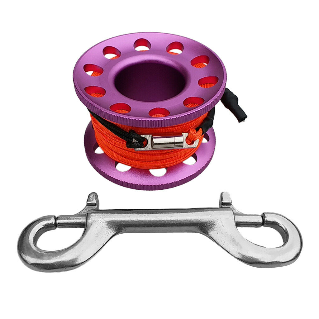 Scuba Diving Dive Reel Alloy Finger Spool 15m Line Bolt Double Ended Snap Clip
