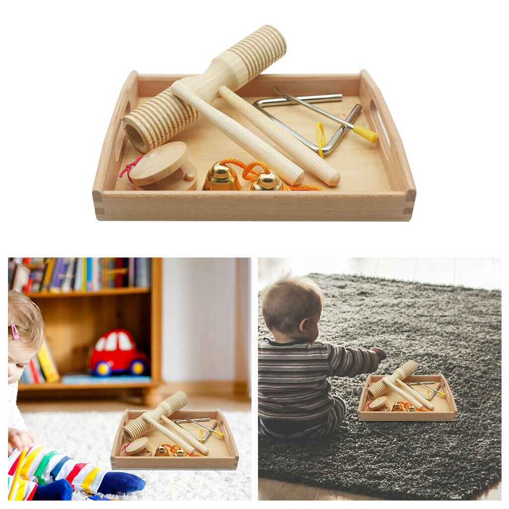 Wooden Percussion Instruments Baby Educational Toys Set With Storage Tray