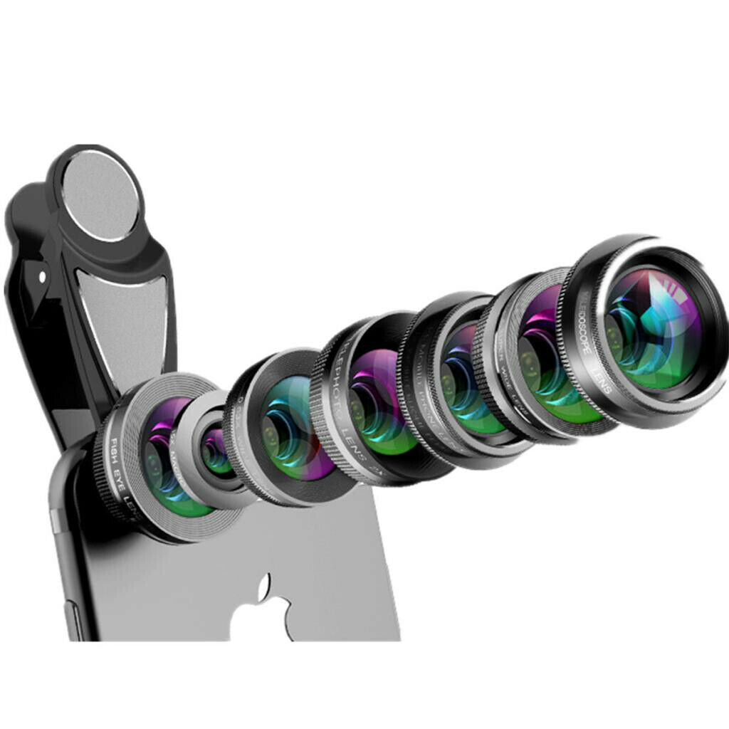 Seven-in-one set of mobile phone lenses Fisheye Wide Angle+Macro Lens Black