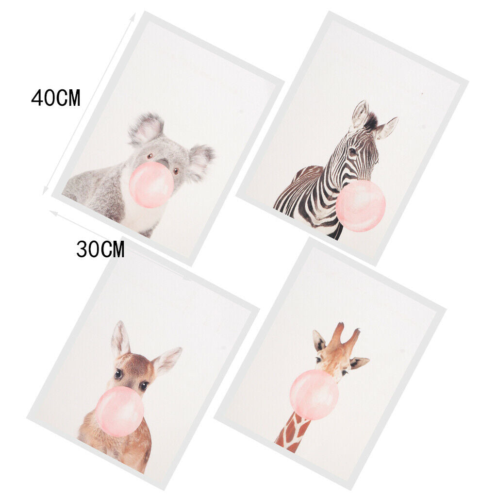 4x Oil Painting Poster Wall Artwork Bubbles & Animals for Office Decoration
