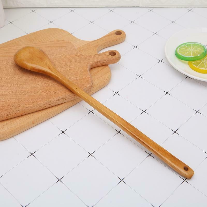 Long Handle Wooden Spoon Soup Kitchen Utensil Coffee Tea Table Scoop Cutlery