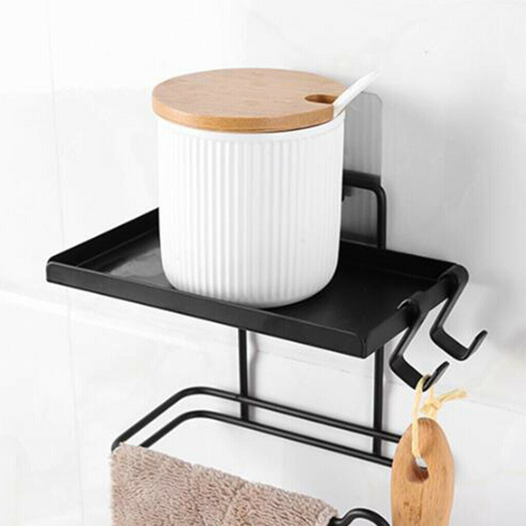 Wall Mounted Kitchen Shelf Bathroom Iron Toilet Roll Storage Rack Black
