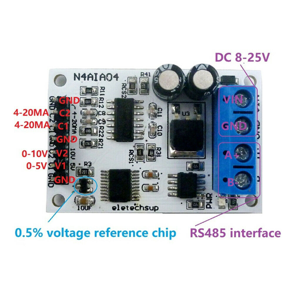 Voltage Current Analog Acquisition 4 Channel RS485 Module 9V 12V 24V N4AIA04 RTU