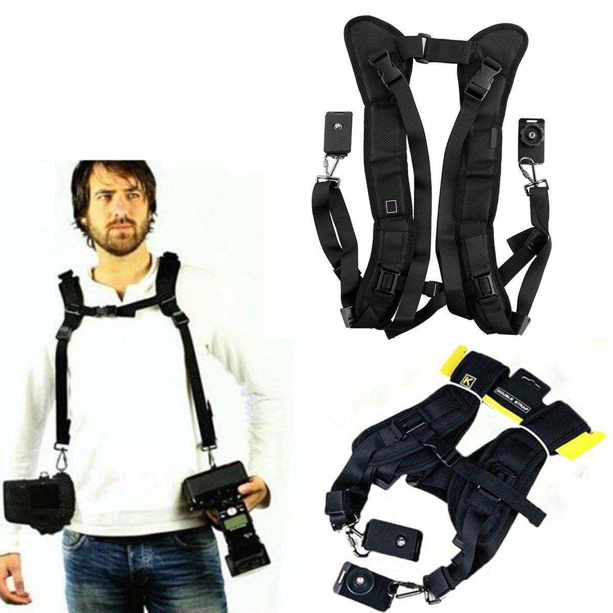 Black Double Shoulder Sling Belt Quick Rapid Strap for Pentax K-r Kr