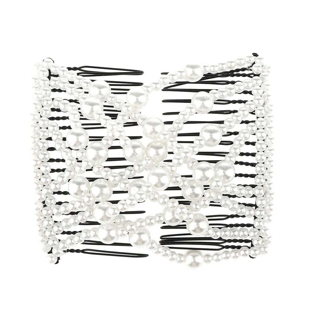 Lovoski Hair Beauty Decoration Comb Stretchy Pearls Hairpin Bow Double Combs