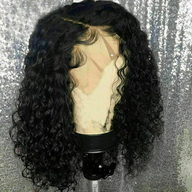 Pre Plucked Natural Peruvian Virgin Human Hair Curly Full-Front Lace Hair Wig US