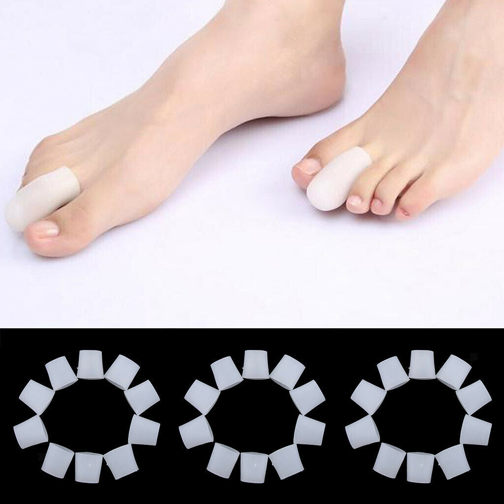 30x Women/Men Gel Toe Sleeves Caps Tube Separators for Hammer Toes White
