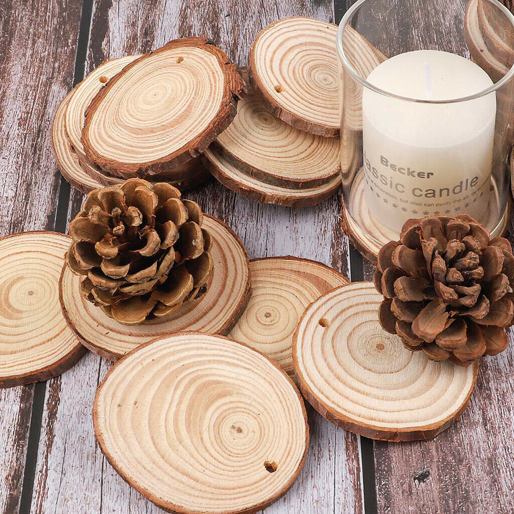 50x Natural Unpainted Wooden Pieces Slices Circles Wedding