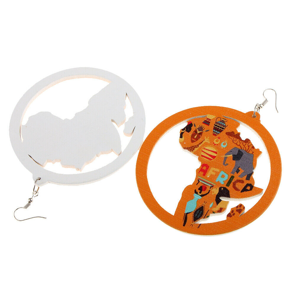 2 Pairs DIY Unfinished Wooden Earrings Africian Map Hollow Loop Earrings