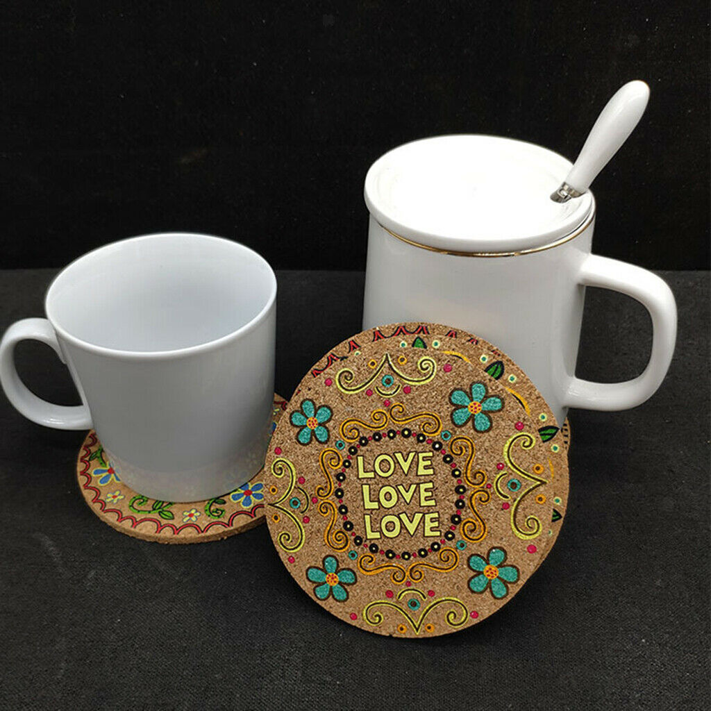 4pcs Cork Drink Coasters Heat Resistant Patterned Mats Moisture Absorbing