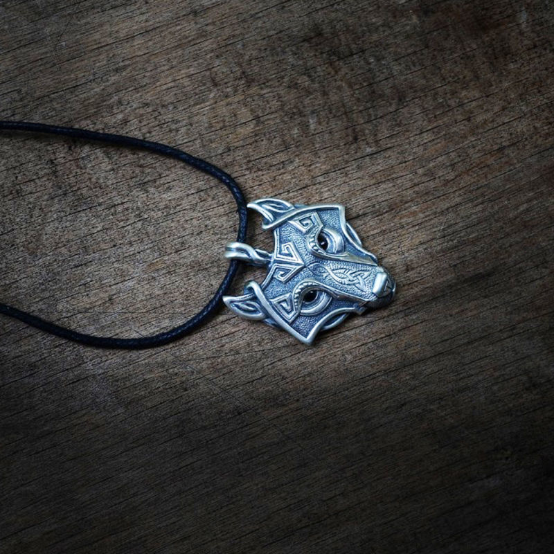 Fashion Mens Retro Stainless Steel Wolf Animal Head Pendant Necklace Chain HS